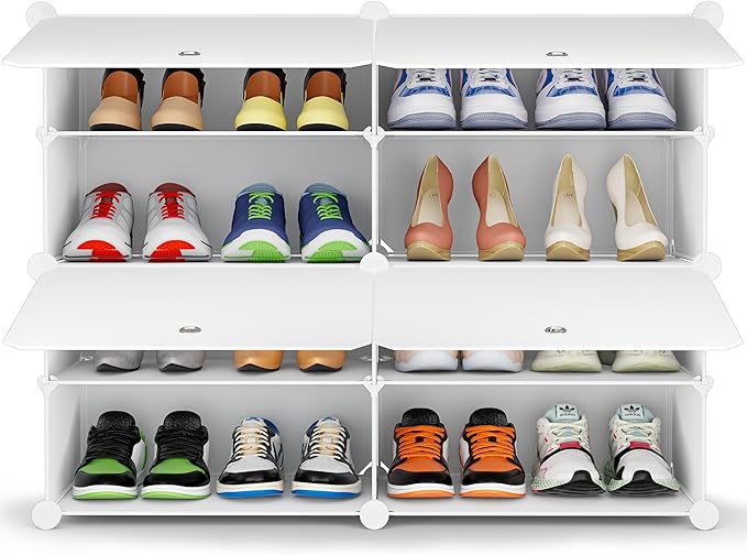 HOMIDEC Shoe Rack, 4 Tier Shoe Storage Cabinet 16 Pair Plastic Shoe Shelves Organizer for Closet Hallway Bedroom Entryway-NeatNest