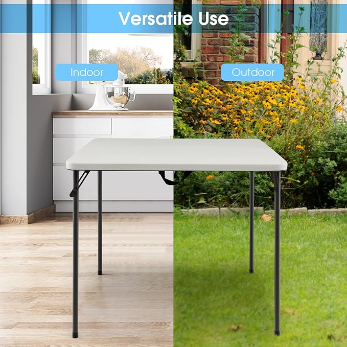 Goplus 34" Square Folding Card Table, Portable with Handle, White Indoor Outdoor Utility Table for Picnic, Party, Dining, Camping, BBQ-NeatNest