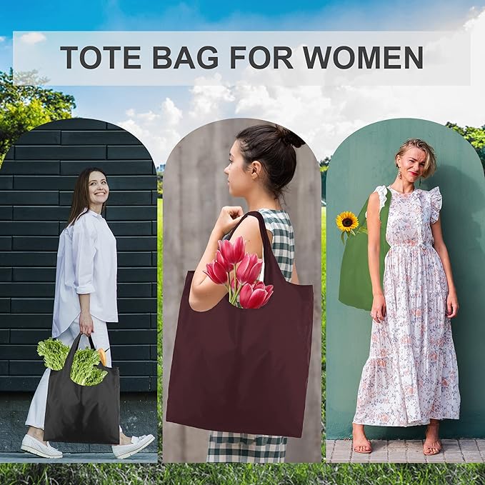 BeeGreen Colorful Kitchen Reusable Grocery Bags - Heavy Duty Foldable Polyester Shopping Bag With Handles, Bulk Travel Tote Bag with Pockets for Women Cloth Reusable Gift Bags-NeatNest