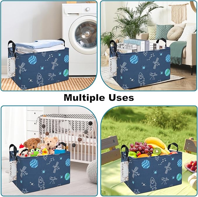 FANKANG Storage Bins, Nursery Hamper Canvas Laundry Basket Foldable with Waterproof PE Coating Large Storage Baskets for Kids Boys and Girls, Office, Bedroom, Clothes,Toys(Rec-Colorful Space