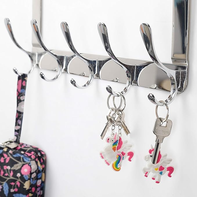 SKOLOO Over The Door Hook, Door Hanger Hooks for Hanging Clothes, Towels, Coats, Hats, Over The Door Towel Hook - Silver, Assembly Required