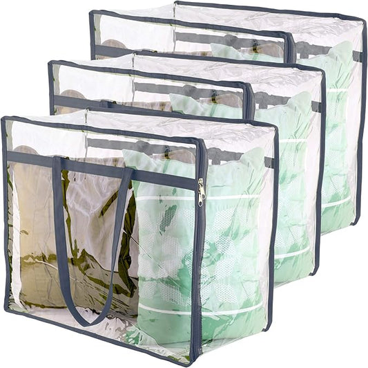 Clear Vinyl Zippered Storage Bags (3-Pack) 40L Sturdy Storage Bags for Sweaters, Blankets, Comforters, Bedding Sets and Much More! (Gray, 18x15x9)-NeatNest