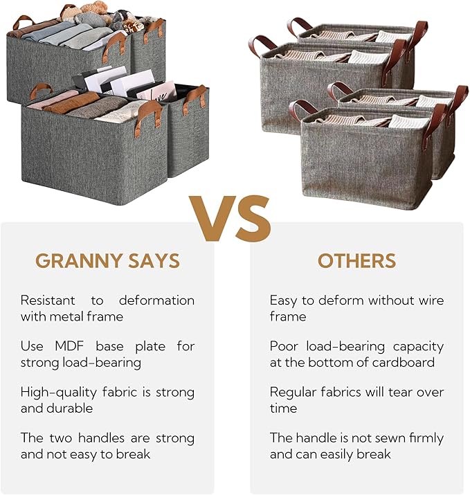 GRANNY SAYS Closet Storage Baskets, Collapsible Fabric Storage Bins with Metal Frame, Clothes Organizer Bins, Extra Large Baskets for Shelves, Dark Gray, 4-Pack-NeatNest
