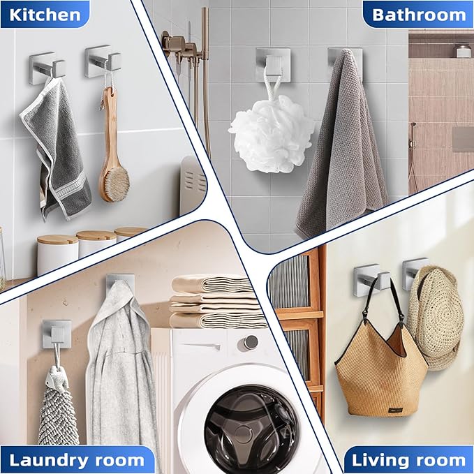 Brushed Nickel Towel Hooks for Bathrooms, Heavy Duty Wall Mounted Stainless Steel Modern Hook, 4 Pack – Ideal for Hanging Towels, Robes, Coats, in Kitchen, Bedroom, Bathroom, or Hotel-NeatNest