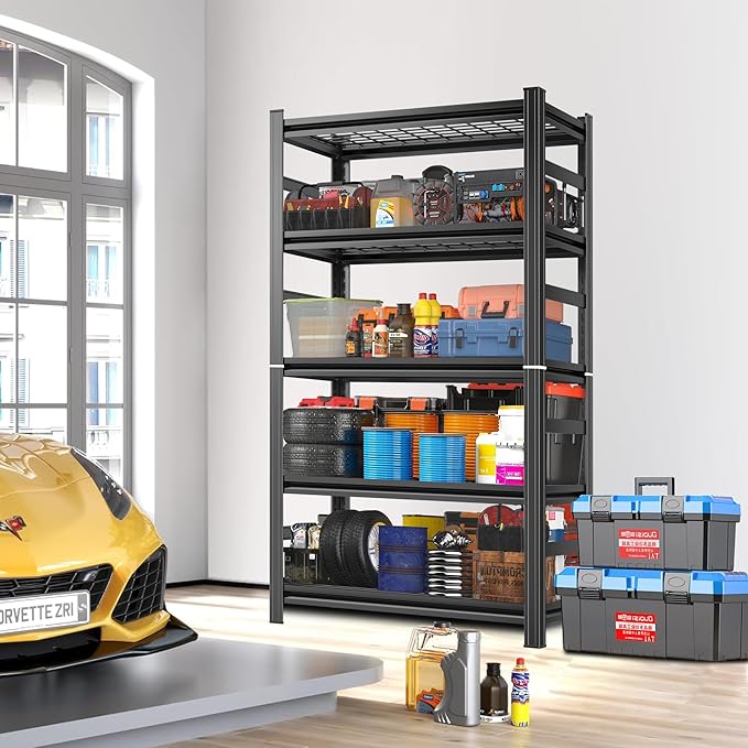 72''H Garage Shelving 3500LBS Capacity Heavy Duty Storage Shelves, Adjustable 5 Tier Metal Industrial Wire Shelf for Kitchen, Utility Room, Warehouse and Basement, Black (48''Wx24''Dx72''H)