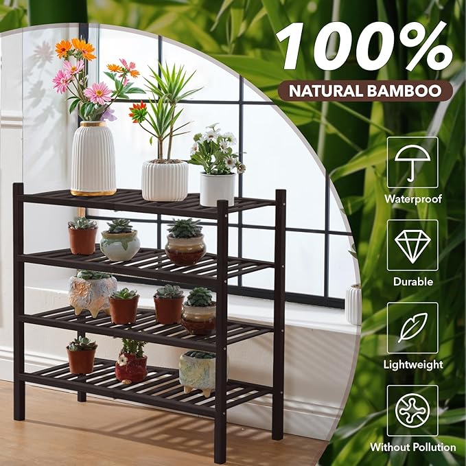 4 Tier Bamboo Shoe Rack Storage Organizer for Closet, Multifunctional Stackable Free Standing Shoe Shelf Organizer for Small Space,Entryway, Hallway, Bathroom27 x11 x26 (Brown, 4 Tier)-NeatNest