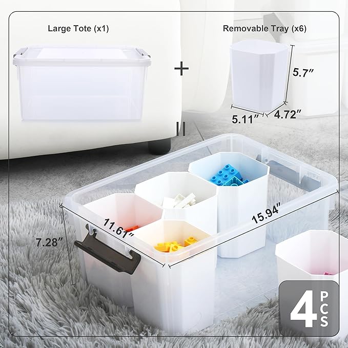 Citylife 17 QT Plastic Storage Bins Clear Storage Box with Lids Multipurpose Stackable Storage Containers for Organizing Tool, Craft, Crayon, 4 Packs-NeatNest