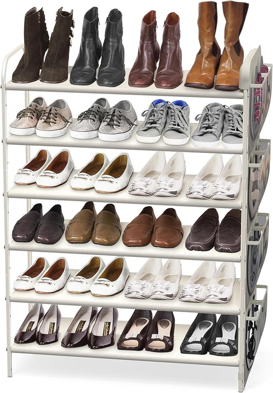 Simple Houseware 6-Tier Shoe Rack Storage Organizer w/Side Hanging Bag, White-NeatNest