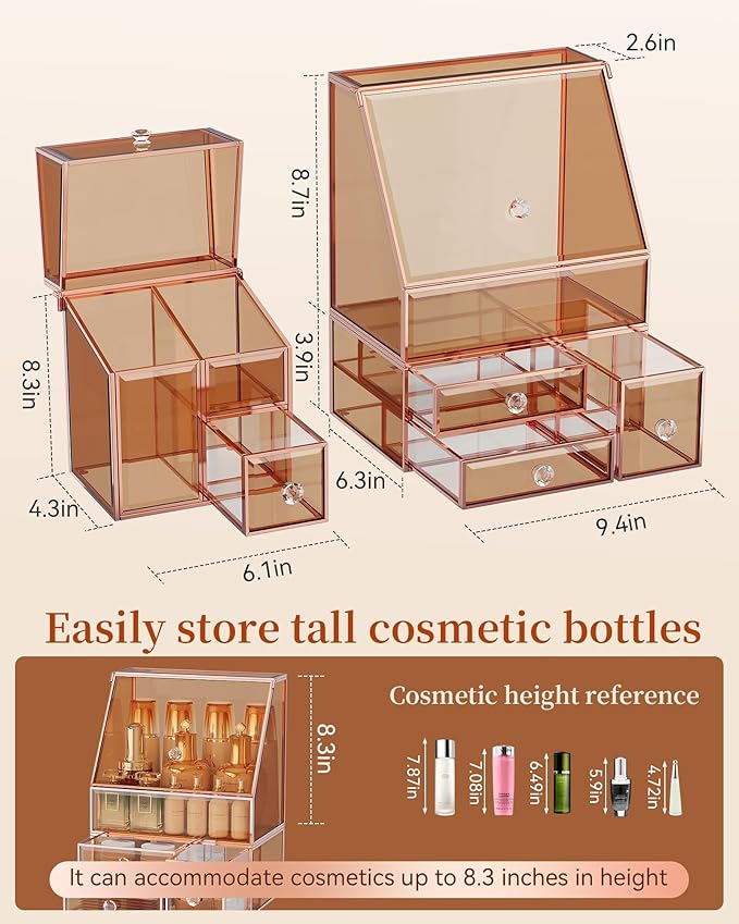 Glass Makeup Storage for Vanity and Bathroom Countertop – Large Cosmetic Display Case and Skincare Storage Solution