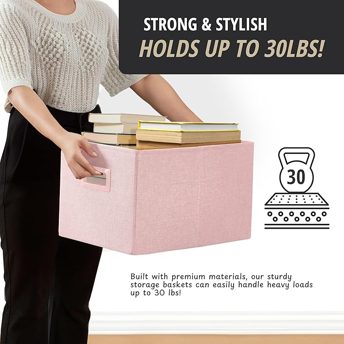 DECOMOMO Storage Bins for Shelves Robust Fabric Closet Bins for Shelves Toy Storage Clothes Books (Pack of 3 – Pink)-NeatNest