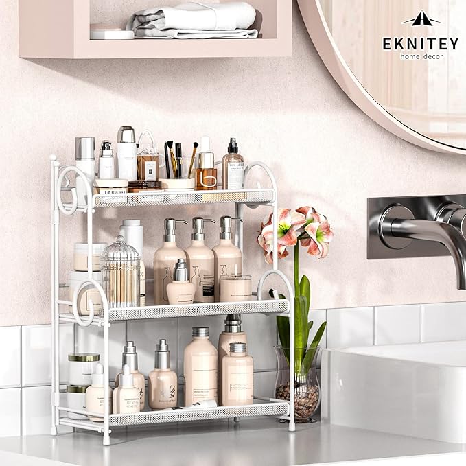 EKNITEY 3-Tier Bathroom Organizer - Sink Organizer Spice Rack for Countertop Storage, White (No Assembly)