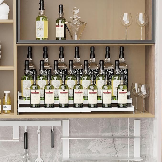 Expandable Spice Rack organizer with 3-Tier step shelf,Modern Design heavy duty,Non Skid and Visibility ,Great for Kitchen Cabinet,Bathroom,dressing table,Cupboard, Pantry and more(2PACKS/WHITE)-NeatNest