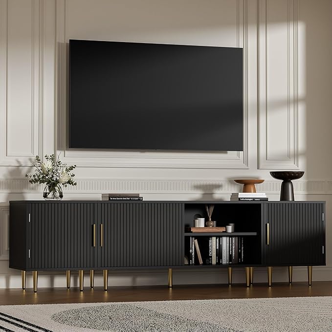 71" TV Stand for 50/60/70/80 inch TV, Modern TV Stand for 75+ inch TV, Entertainment Center for Up to 80" TV, TV Media Stand with Storage Cabinet for Living Room, Bedroom, Black-NeatNest