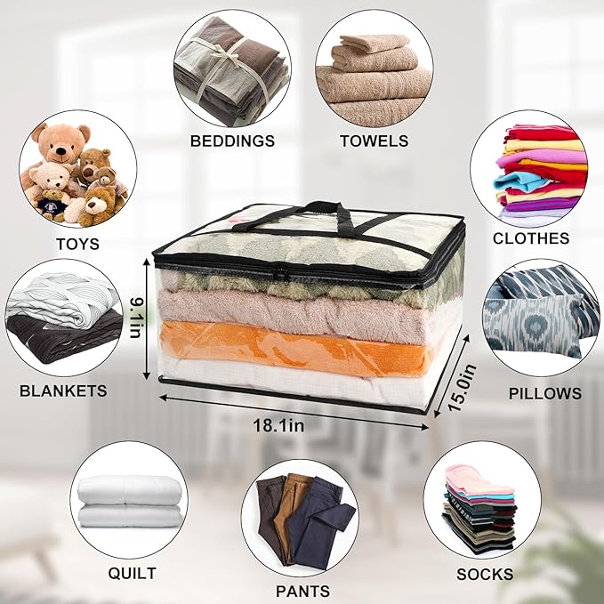 6Pack Clear Blanket Storage Bags, Vinyl Comforter Clothes Storage Closet Organizers and Storage Containers Moving Bags with Reinforced Handle for Bedding, Clothing, Comforters, Pillows, Toys,40L-NeatNest