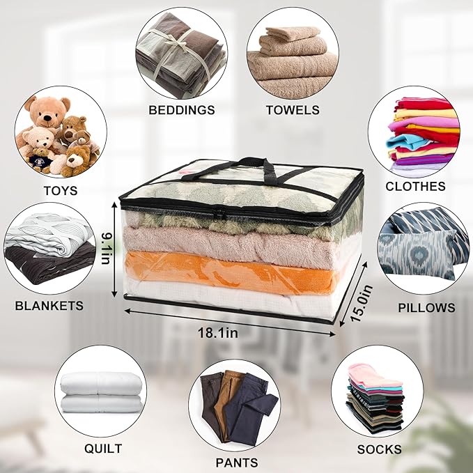 2Pack Clear Blanket Storage Bags, Vinyl Comforter Clothes Storage Closet Organizers and Storage Containers Moving Bags with Reinforced Handle for Bedding, Clothing, Comforters, Pillows, Toys,40L-NeatNest