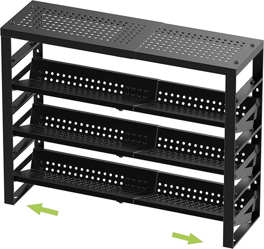 Expandable, Stackable, Adjustable Spice Rack Kitchen Organizer,Metal Pantry Storage Shelves - Multi-Tier Shelf for Cabinet, Countertop, Pantries, Cupboard or Wall Mount,Black-NeatNest