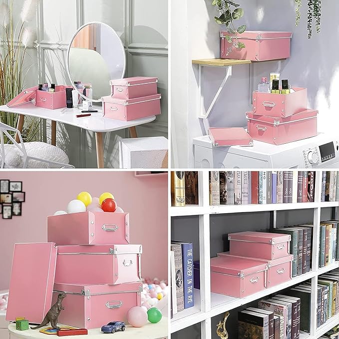 XUCHUN File Storage Boxes, Foldable Storage Bins with Lid 3 in 1 Set, Press-Stud Fastening, Moisture-Proof, Space Saving Storage, Photoes, Files, Closets-NeatNest