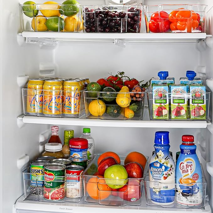 Zulay 4 Pack Clear Refrigerator Organizer Bins - XL Fridge Organizers and Storage Clear - Ideal Freezer Organizer Bins, Refrigerator Storage Containers, Kitchen Cabinets, Pantry Organization