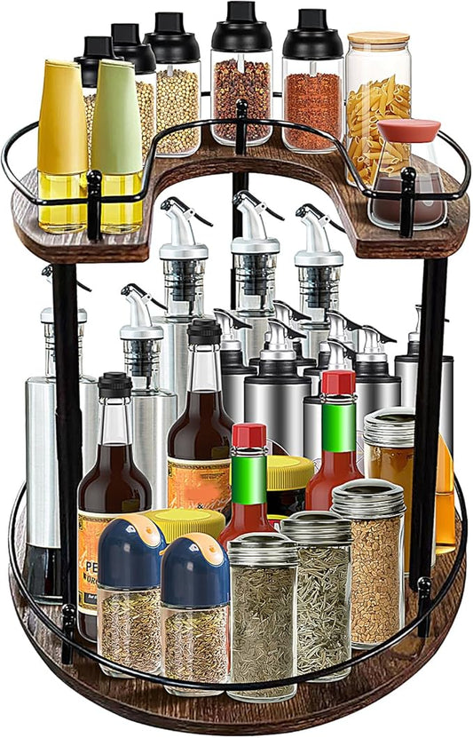 2-Tier Lazy Susan Organizer, Rotating Spice Rack with Stable Carousel Base & 4 Height Settings, Spice Rack Organizer for Cupboard Kitchen Countertop Dining Table-NeatNest