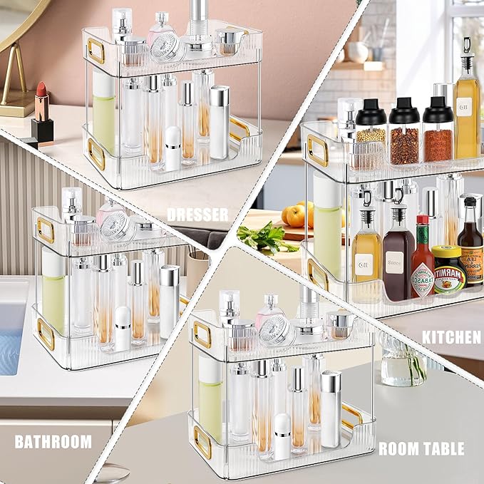 2-Tier Bathroom Counter Organizer Countertop Storage, Dresser Organizer Vanity Tray for Makeup, Perfume Organizer Cosmetics Skincare Shelf - Clear-NeatNest