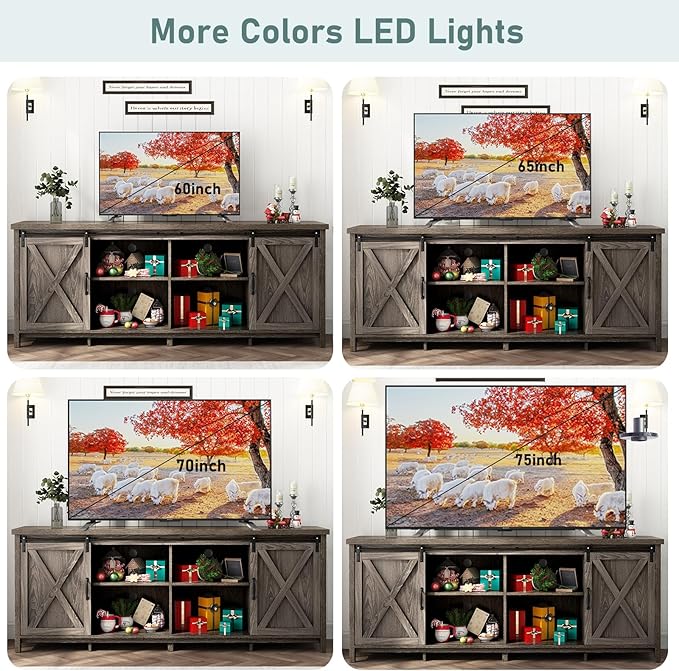 70In Farmhouse TV Stands for 70 75 80inch TV w/Adjustable Shelves,Sliding Barn Door.Rustic Wooden Entertainment Center,TV Console Grey Cabinet w/Storage for Bedroom Living Room(Dark Grey 70in)-NeatNest