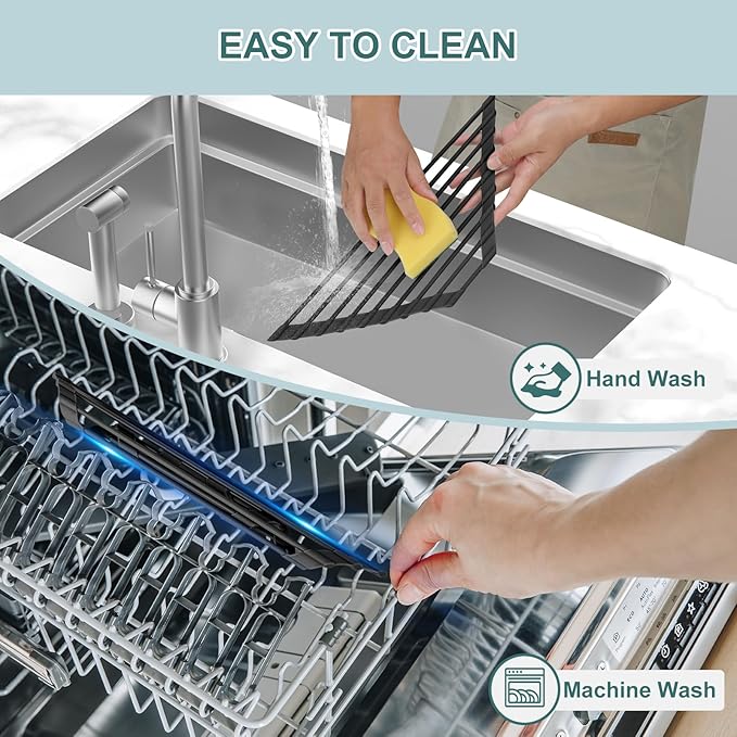 MERRYBOX Triangle Roll Up Dish Drying Rack Over The Sink, 2025 Anti-Rust Sink Drying Rack with Full Silicone Wrapped for Top of Sink Coner, Anti-Slip Organizer for Kitchen