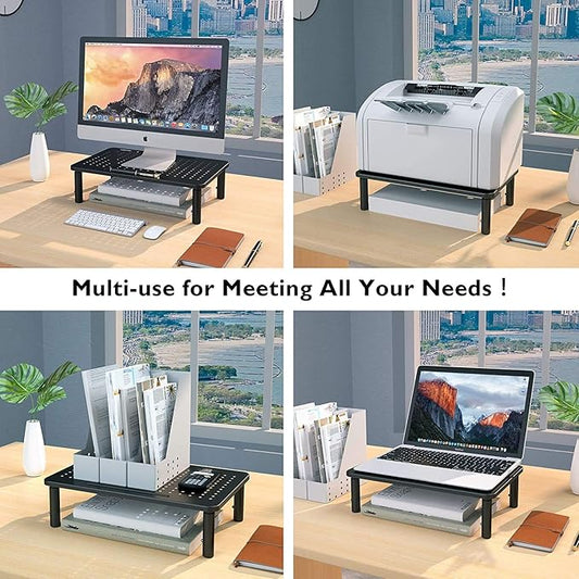 BONTEC 2 Pack 3 Height Adjustable Monitor Stand Riser with Pen Holder, Ergonomic Metal Laptop Stand with Cable Management, Desktop Stand for Computer, Printer, Monitor, Laptop, Black Steel, 14.5 in-NeatNest