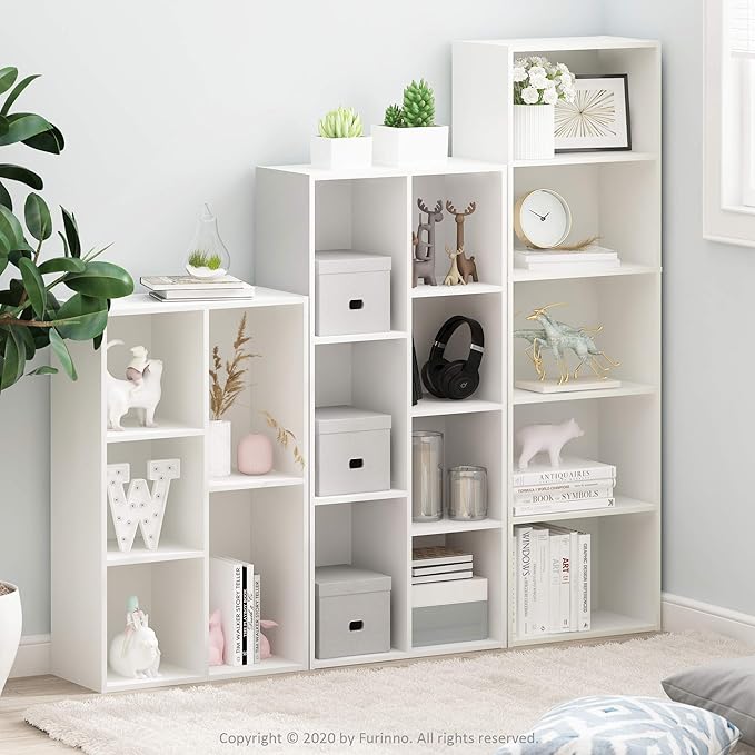 Furinno Luder Bookcase / Book / Storage , 5-Cube, White-NeatNest