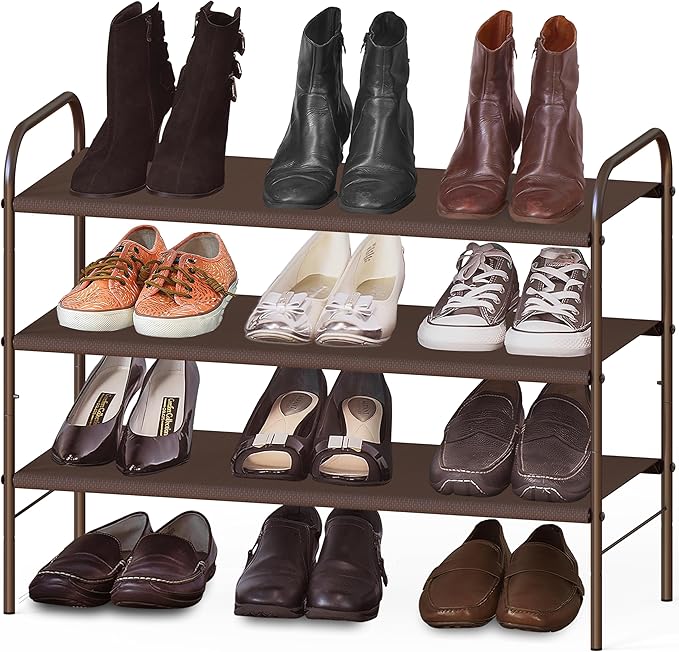 Simple Houseware 3-Tier Shoe Rack Storage Organizer, Bronze – Space-Saving Shoe Shelf, Holds 9–16 Pairs, Sturdy Metal Frame, Easy Assembly – Closet, Entryway, Bedroom Shoe Storage Solution-NeatNest