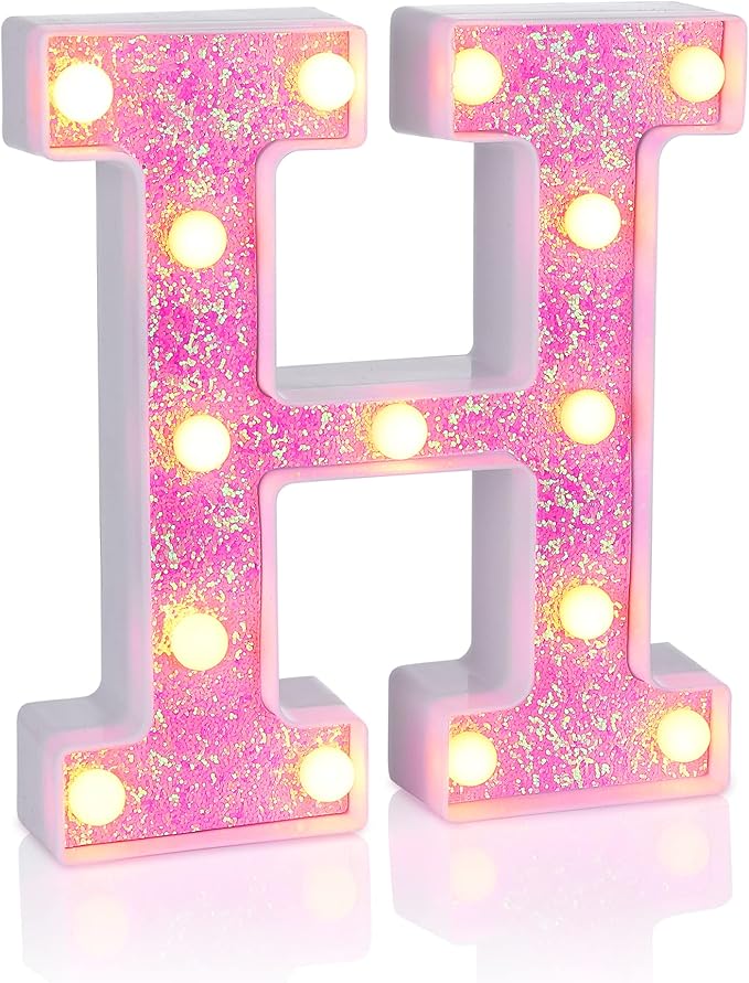 Foaky Pink Light up Letters，Pink Party Decorations,Girls Room Decor,Glitter Light Up Letters,Alphabet Letter Sign for Night Light Birthday Party Girls Gifts, Home Bar Decoration（H）-NeatNest