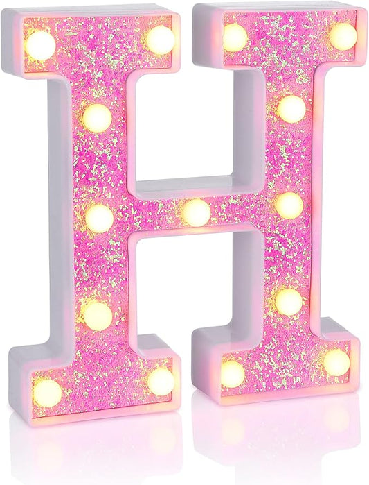 Foaky Pink Light up Letters，Pink Party Decorations,Girls Room Decor,Glitter Light Up Letters,Alphabet Letter Sign for Night Light Birthday Party Girls Gifts, Home Bar Decoration（H）-NeatNest