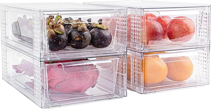 2 Pack Clear Stackable Storage Drawers, 3.95" H Easily Assemble Acrylic Organizer Bins - Multi-Use for Make up, Closet, Pantry, Bathroom, Medicine, Kitchen Cabinet & Undersink Organization-NeatNest
