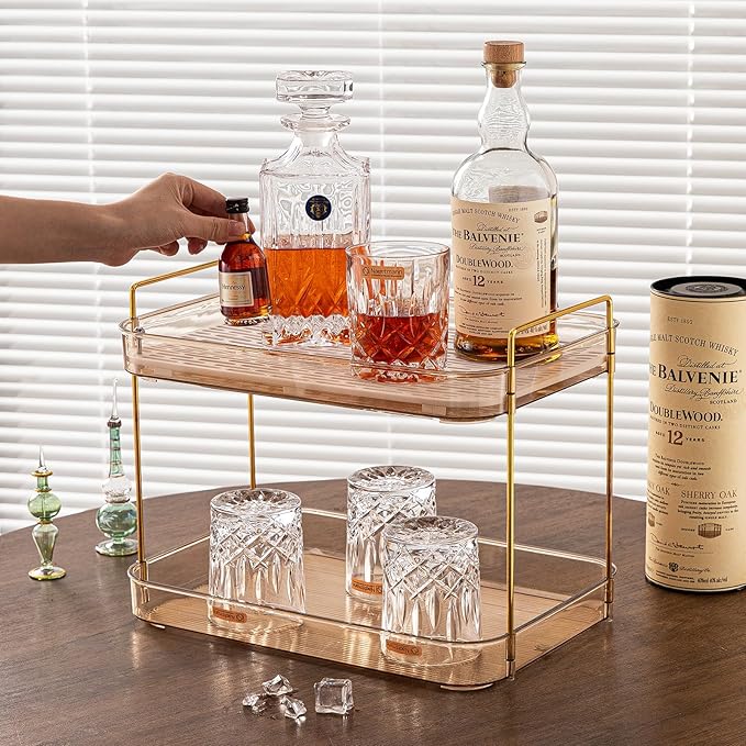Seoneiro Whiskey Tray, Glass Cup Rack, Mug Holder, Coffee Cup Organizer, Bathroom Countertop Organizer with Drain Board Wine Glass Decorative, Food Tray, Kitchen Spice Rack