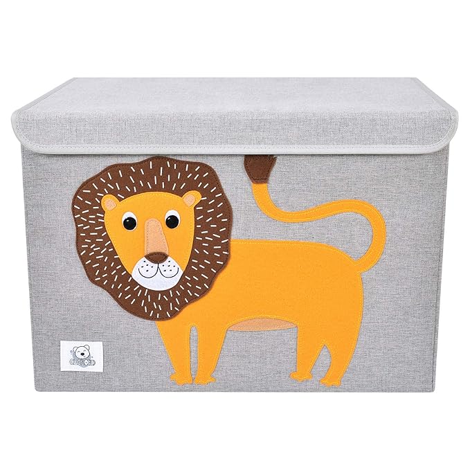 CLCROBD Foldable Large Kids Toy Chest with Flip-Top Lid, Collapsible Fabric Animal Toy Storage Organizer/Bin/Box/Basket/Trunk for Toddler, Children and Baby Nursery (Lion)-NeatNest