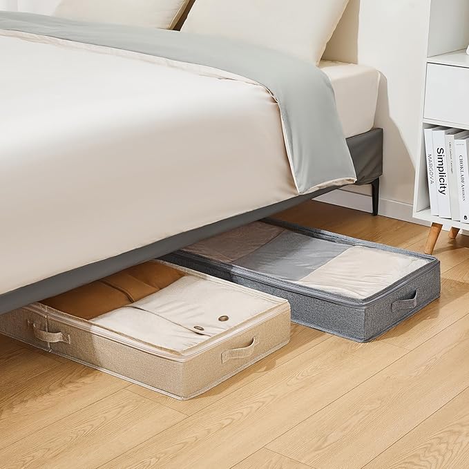3 Pack Under Bed Storage Containers, Low Profile Underbed Shoes and Clothes Storage Organizer with Sturdy Sidewalls/Bottom, Large Dorm Storage Bins,33 * 17 * 4.5 inches,45L-NeatNest