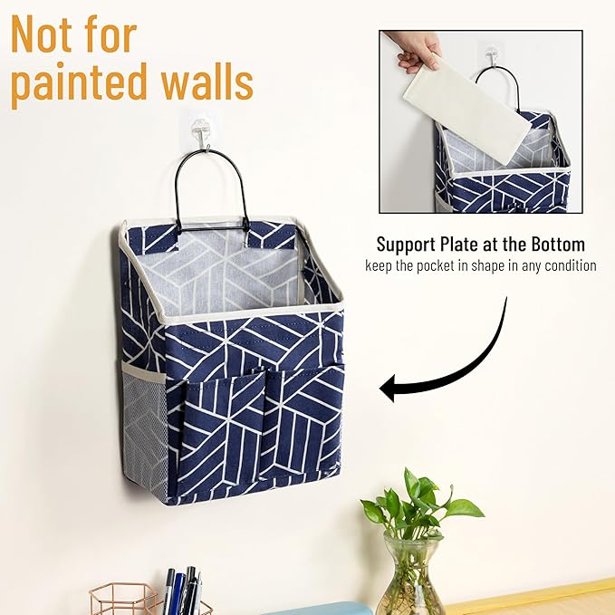 2pcs Wall Hanging Storage Bag, Small Door Closet Linen Fabric Pockets Organizer, Waterproof Multi Functional for Living Room Bedroom Bathroom Kitchen RV Camper with Hooks Pattern Navy-NeatNest