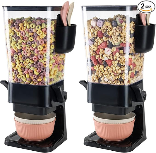 Cereal Dispenser Countertop Black 2 Pack with Bowls Spoons Cutlery Box,5.5 QT Dry Food Dispenser Snack Organizer Containers Storage for Pantry Kitchen Organization Oatmeal Nut Granola Candy-NeatNest