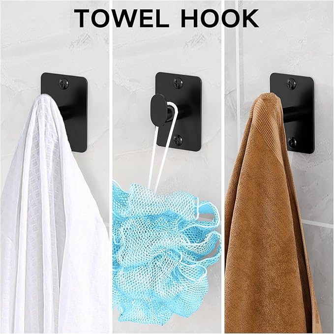 10 Pieces Bathroom Accessories Set, Bathroom Hardware Set, 24 inch Towel Bar, Towel Racks for Bathroom, Robe Towel Hooks, Toilet Paper Holder Wall Mounted, Matte Black