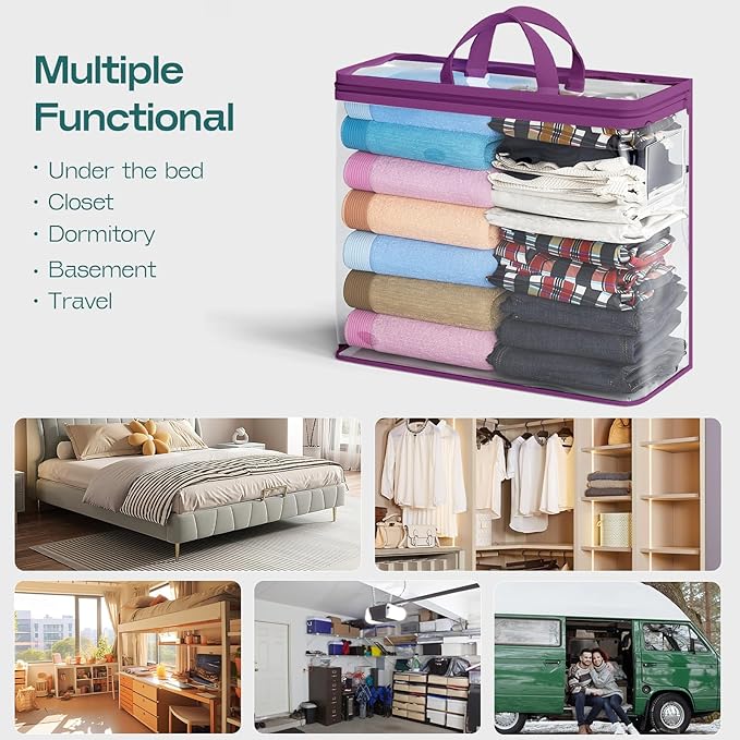 10PACK Clear Zippered Storage Bags for Clothes, 22L Clear Storage Bag, and Blanket Storage Bags for Bedding, Linen, Blankets, Comforters, Clothing & Toys (Purple)-NeatNest
