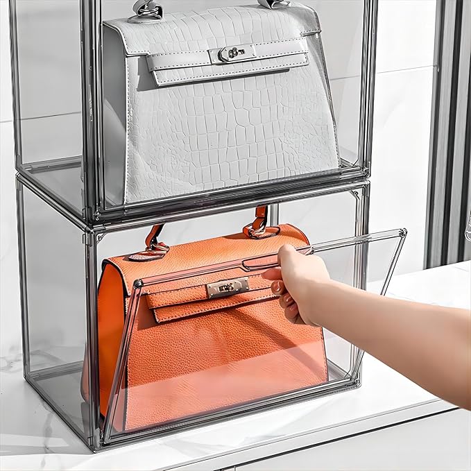 Clear Stackable Plastic Storage Bins with Magnetic Lid, Dustproof Book & Cosmetic Display Cases, Large Figures Collectibles Showcase, Shoe Box, Protection Organizer (Gray, L-1 Pack)-NeatNest