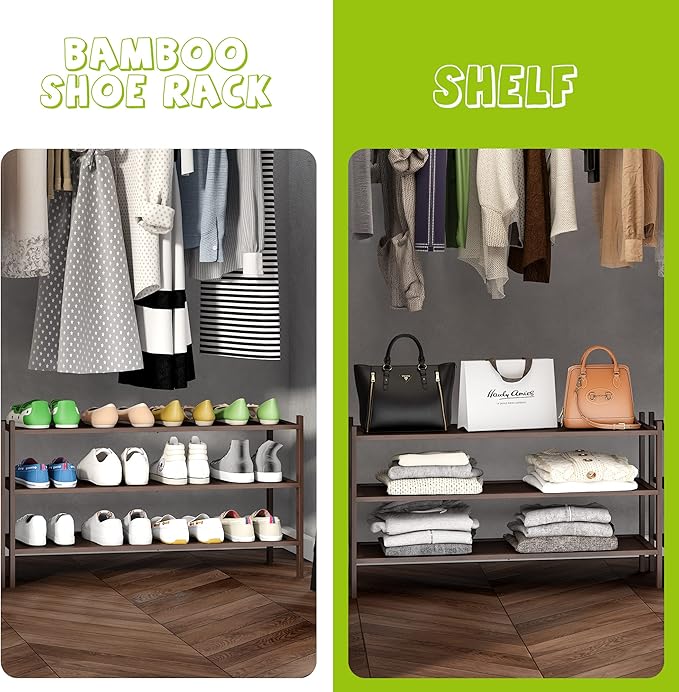 BMOSU 3-Tier Bamboo Extended Shoe Rack Premium Stackable Shoe Shelf Storage Organizer for Hallway Closet Living Room Entryway Organizer(Brown)-NeatNest