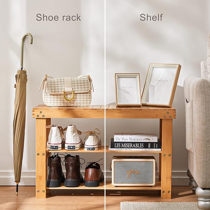 Pipishell 3 Tier Bamboo Shoe Rack Bench - Sturdy Organizer Holds up to 300lbs for Entryway, Bedroom, Living Room, Balcony-NeatNest