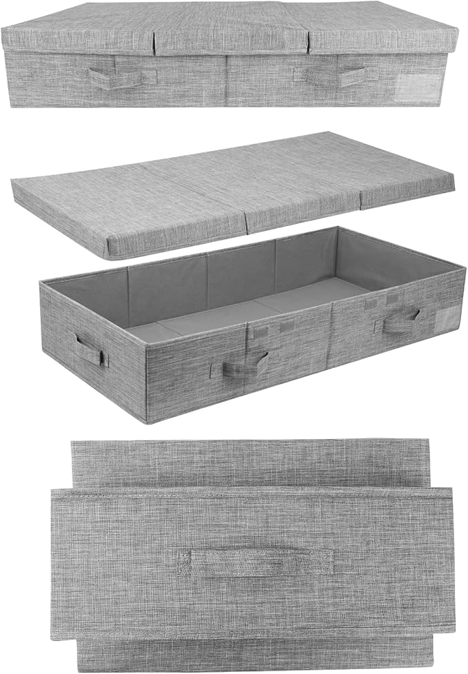 DAYARD Underbed Storage Container Bins with Lids, Under Bed Storage Organizer with Sturdy Handles Sidewalls Bottom, Foldable Clothes Bag (Set of 2) Large, Grey-NeatNest
