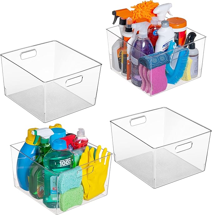 ClearSpace Clear Plastic Storage Bins – XL 4 Pack Perfect for Kitchen,Fridge, Pantry Organization, Cabinet Organizers-NeatNest