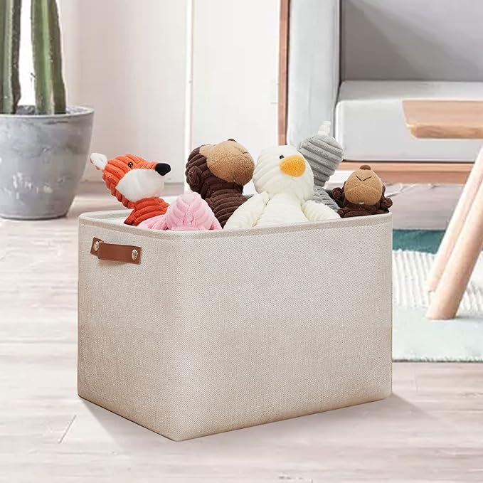 DULLEMELO Storage Baskets Large 16"x12"x12" Tall Rectangular Baskets Fabric Storage Bins for Organizing [1 Pack] Collapsible Linen Shelf Baskets for Clothes, Toys, Closet, Laundry (Beige)-NeatNest