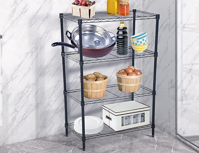 4-Tier Metal Wire Shelving Unit Kitchen Shelf Organizer Storage Rack Utility Shelf Snack Shelf, NSF Certified Storage Shelves for shelves Metal Shelving Shelves for Storage Shelf Pantry Shelves