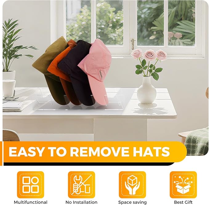 Clear Acrylic Hat Stand for Baseball Caps – 14-Cap Easy Setup Organizer for Bedroom, Closet, Dresser, Countertop, Display and Storage for Baseball Caps, Sports Hats, and Collectibles (2-Pack)-NeatNest