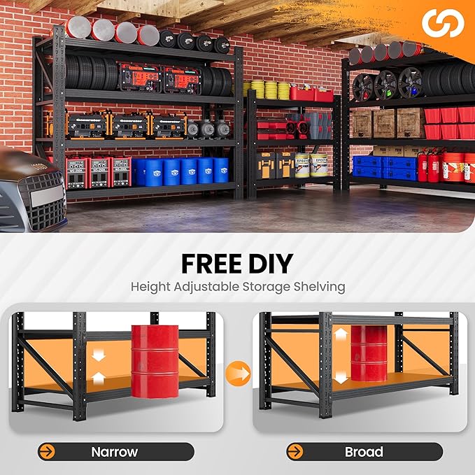 3000LBS Metal Storage Shelves, 48” W Heavy Duty Garage Shelving Units, 4 Tier Storage rack shelf, Steel Industrial Shelving , Adjustable Standing Shelf for Basement/Warehouse 48"W x 24"D x 70"H, Black-NeatNest