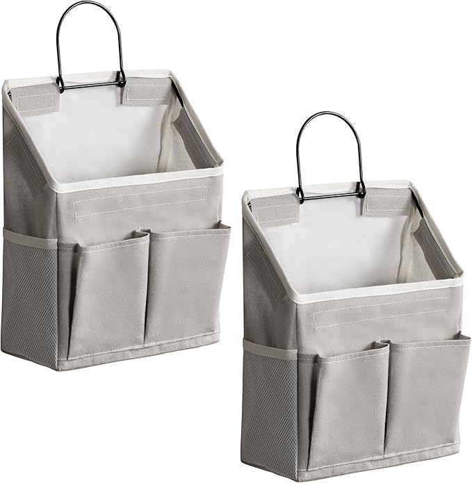 2pcs Wall Hanging Storage Bag, Small Door Closet Linen Fabric Pockets Organizer, Waterproof Multi Functional for Living Room Bedroom Bathroom Kitchen RV Camper with Hooks All Grey-NeatNest