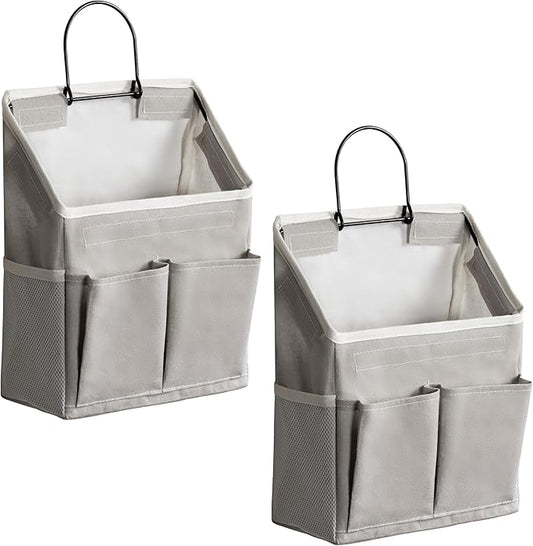 2pcs Wall Hanging Storage Bag, Small Door Closet Linen Fabric Pockets Organizer, Waterproof Multi Functional for Living Room Bedroom Bathroom Kitchen RV Camper with Hooks All Grey-NeatNest